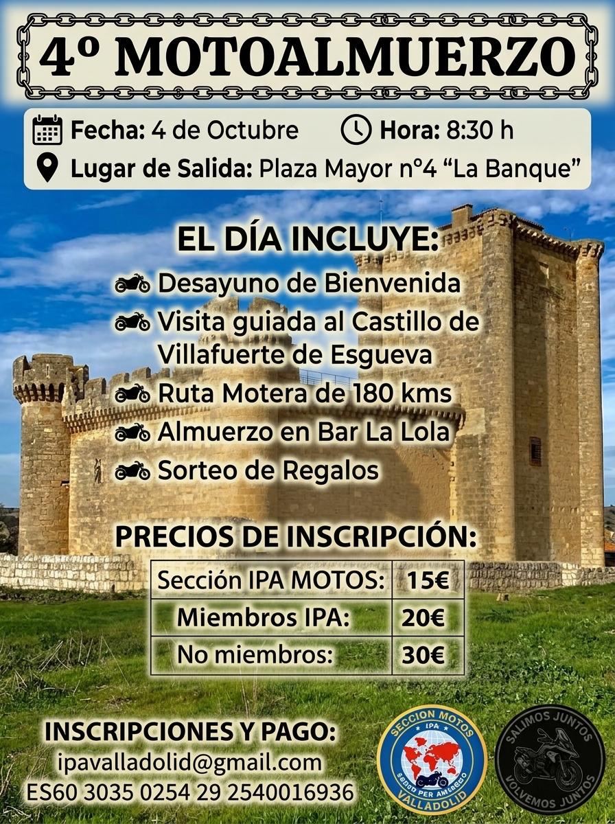 Cartel del 4º Motoalmuerzo, 4 de octubre, salida de la Plaza Mayor de Valladolid